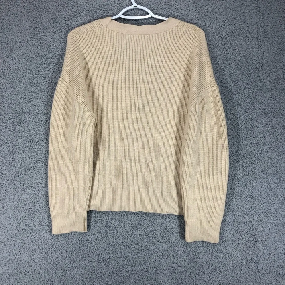 Cream Ribbed V-Neck Button Up Cardigan‎ Size L Casual Layering Lillusory